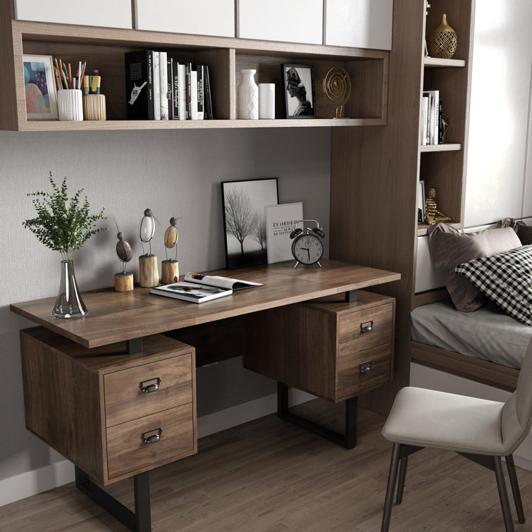 17 Stories Modern Computer Desk Office Desk with 4 Large Drawers Desks